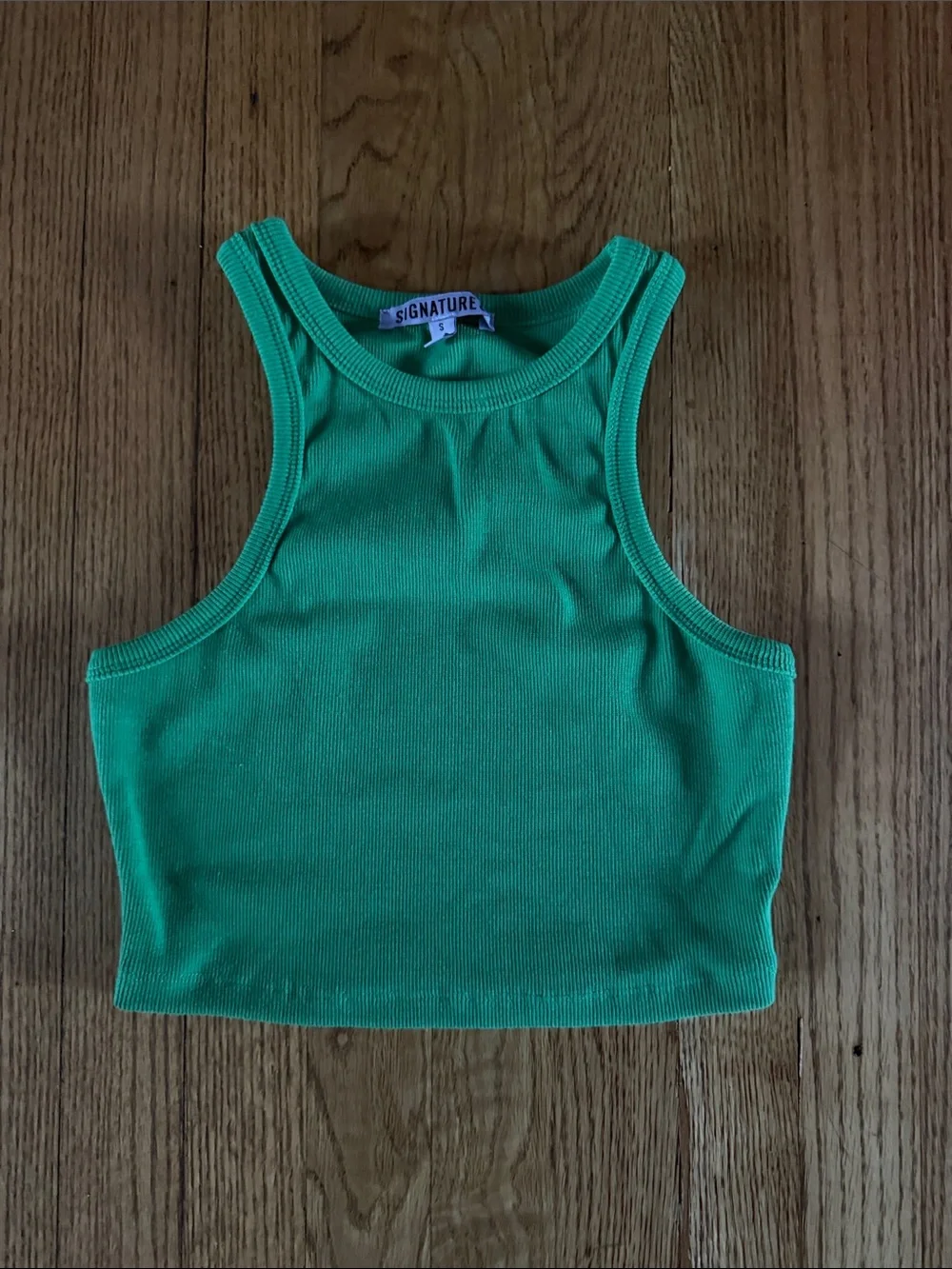 Signature Bright Green Ribbed Crop Tank - Picture 1 of 3